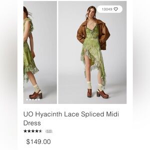NWOT- UO Hyacinth Lace Spliced Midi Dress- Green- Small- Asymmetrical